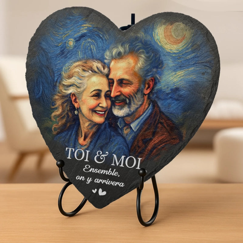 Pierre En Forme De Cœur Personnalisée Avec Photo – Cadeau pour Couple - Ensemble, on y arrivera
