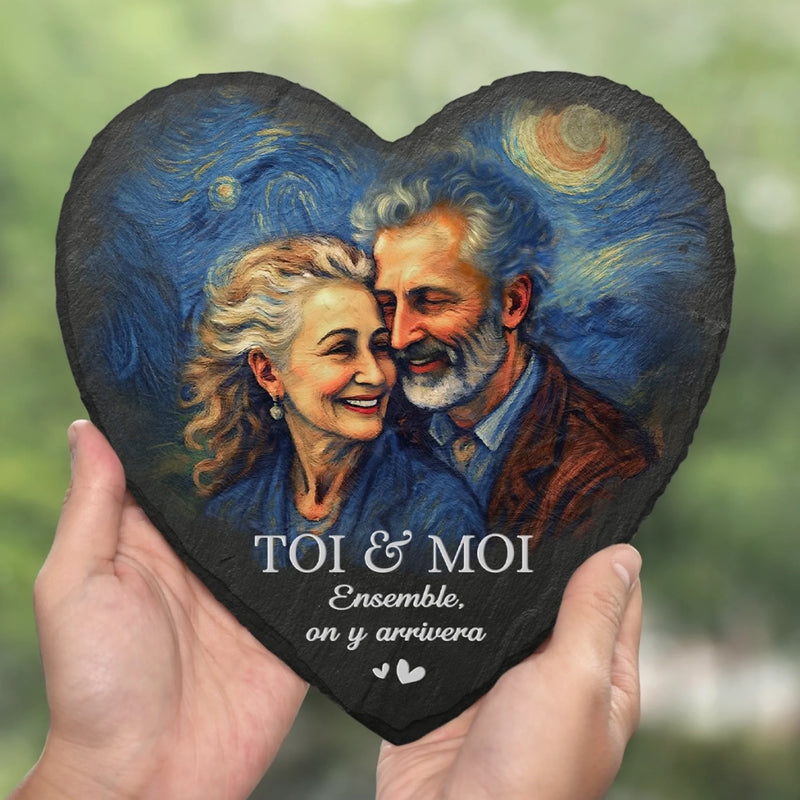 Pierre En Forme De Cœur Personnalisée Avec Photo – Cadeau pour Couple - Ensemble, on y arrivera