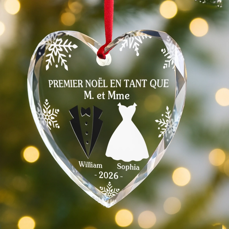 Ornement En Verre Personnalisé – Cadeau De Noël Pour Couple, Mari, Femme – Ensemble pour Noël