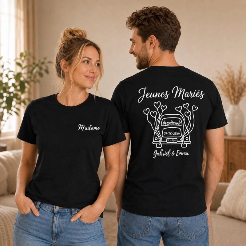 T-shirt Personnalisé Pour Couple – Cadeau pour Couple, Mariée, Marié et Jeunes Mariés – Monsieur & Madame