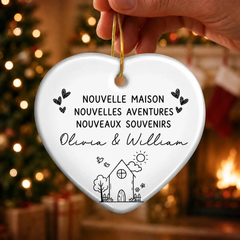 Ornement En Céramique Personnalisé – Cadeau De Noël Et De Crémaillère Pour Nouveaux Propriétaires, Couple, Jeunes Mariés – Nouvelle Maison, Nouvelles Aventures