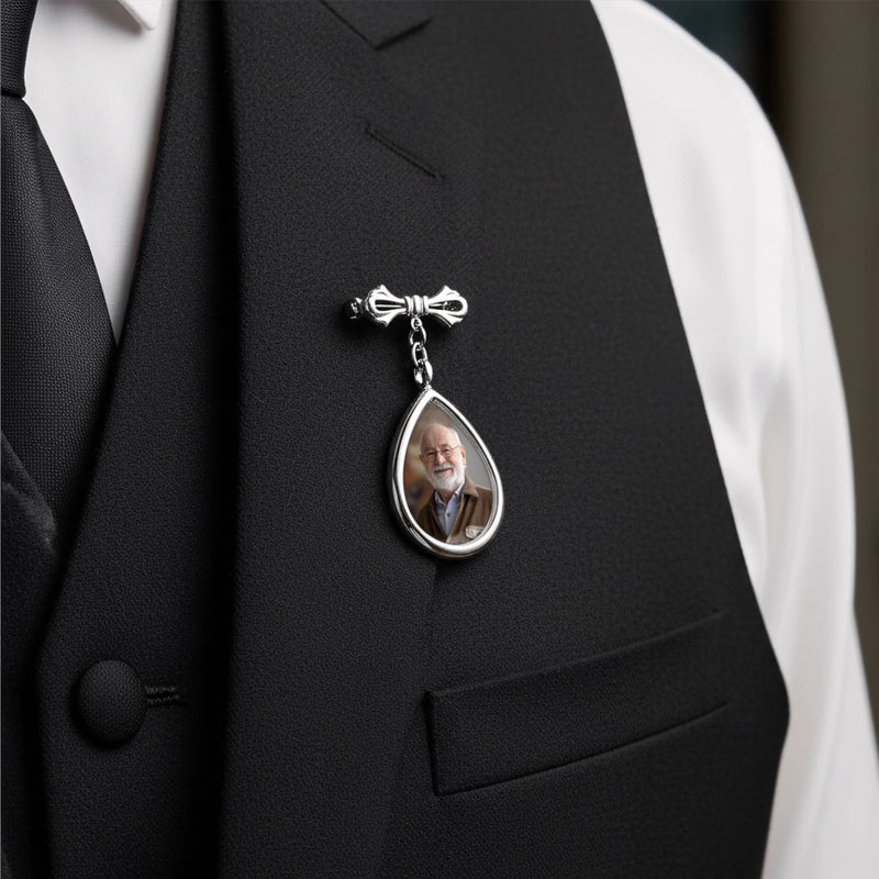 Broche en Forme de Larme Personnalisé avec Photo - Cadeau de Commémoration - Toujours gardé dans mon cœur