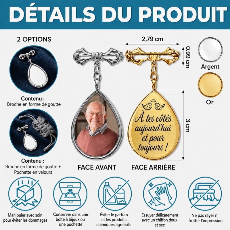 Broche en Forme de Larme Personnalisé avec Photo - Cadeau de Commémoration - Toujours gardé dans mon cœur