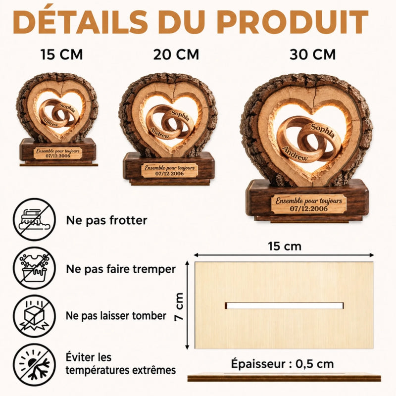 Plaque en Bois 2 Couches Personnalisée avec Support – Cadeau D’anniversaire De Mariage Pour Couple – À Toi Pour Toujours