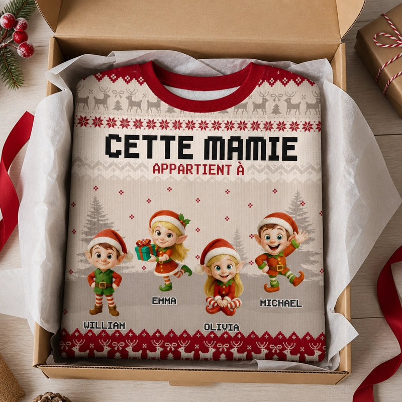 Sweat Unisexe De Noël Moche Personnalisé – Cadeau De Noël Pour Grand-Père, Grand-Mère – Mes Petits Lutins Préférés