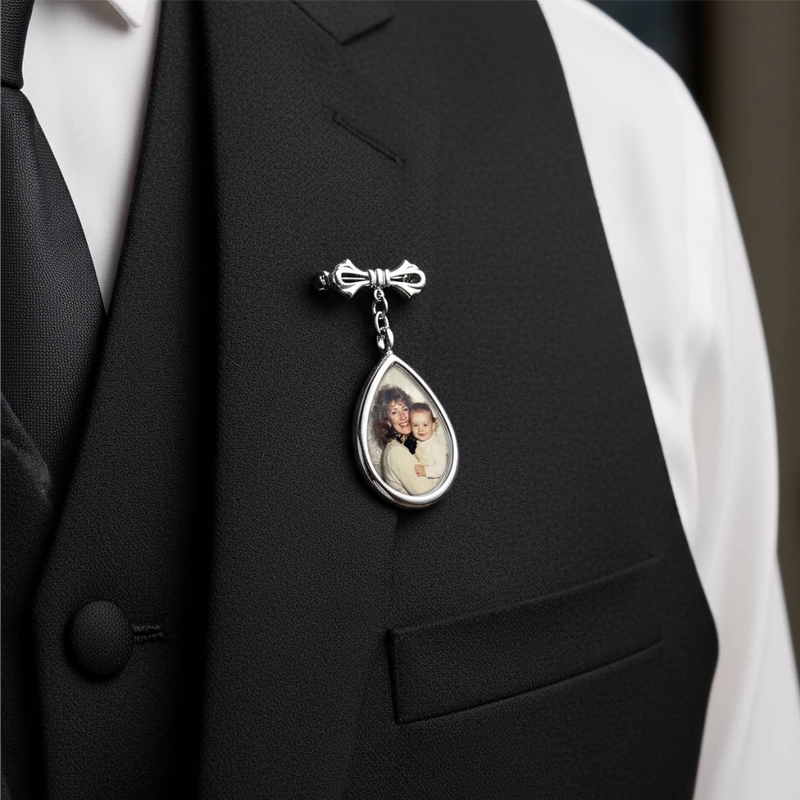 Broche en Forme de Larme Personnalisée avec Photo - Cadeau Commémoratif - Toujours Gardé dans Mon Cœur