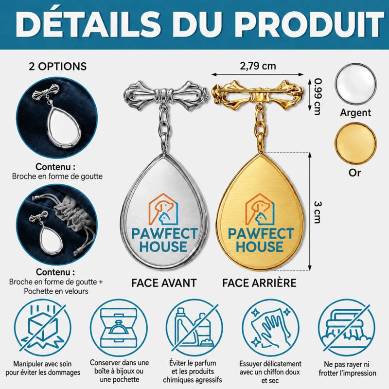 Broche en Forme de Larme Personnalisée avec Photo - Cadeau Commémoratif - Toujours Gardé dans Mon Cœur