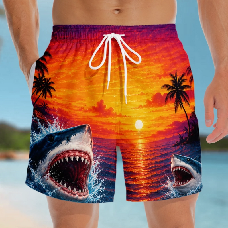 Short de Bain Homme Personnalisé – Cadeau Rigolo pour Homme – Attention Aux Requins