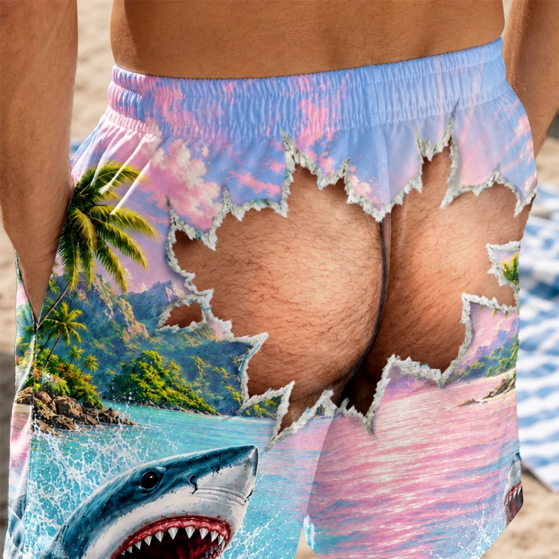 Short de Bain Homme Personnalisé – Cadeau Rigolo pour Homme – Attention Aux Requins