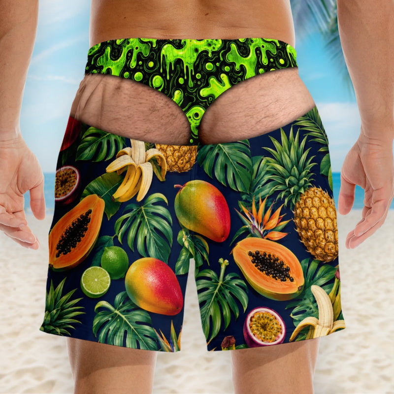 Short de Bain Homme Personnalisé – Cadeau Rigolo pour Homme – Fête Tropicale Dans Le Dos