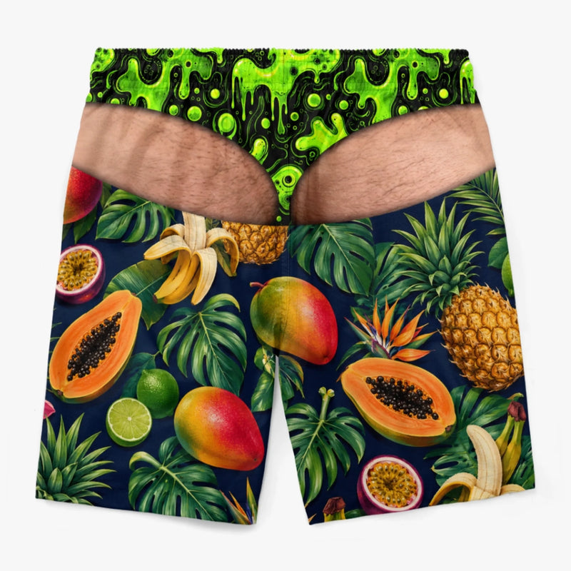 Short de Bain Homme Personnalisé – Cadeau Rigolo pour Homme – Fête Tropicale Dans Le Dos