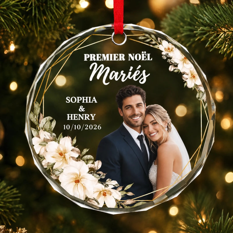 Ornement En Verre Personnalisé – Cadeau De Noël Pour Couple, Mari, Femme - Premier Noël Ensemble