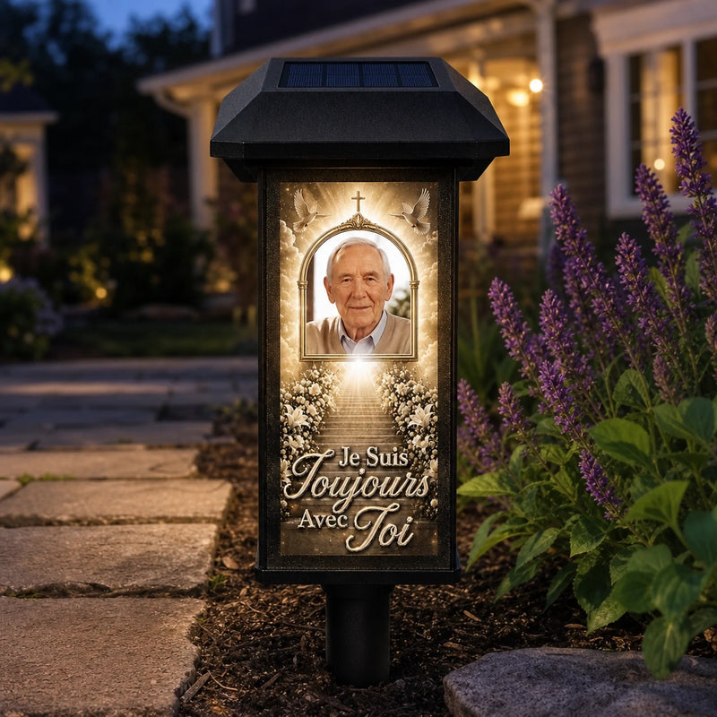 Lampe de Jardin Solaire Personnalisée avec Photo – Cadeau de Commémoration – Un Souvenir Qui Brille Toujours