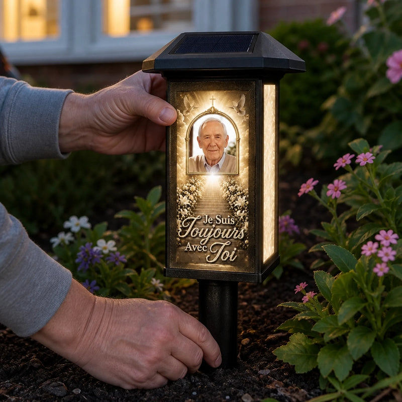 Lampe de Jardin Solaire Personnalisée avec Photo – Cadeau de Commémoration – Un Souvenir Qui Brille Toujours