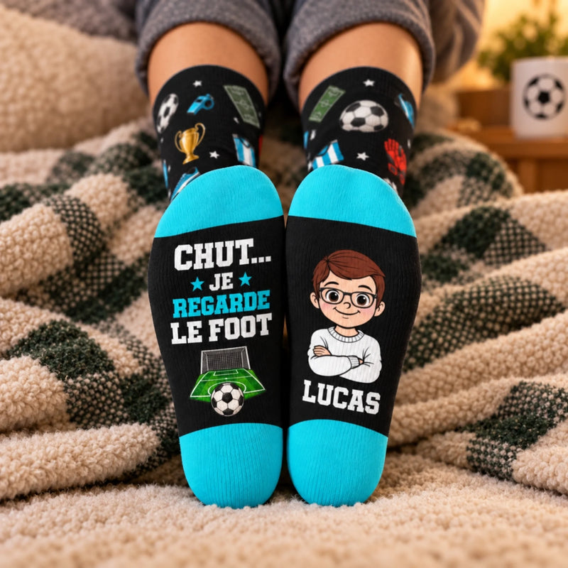 Chaussettes Personnalisées – Cadeau Pour Amateurs De Sport Et De Football – Je Regarde Le Foot