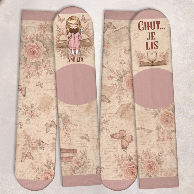 Chaussettes Personnalisées – Cadeaux Littéraires Pour Amoureux Des Livres, Rats De Bibliothèque Et Lecteurs – Heureuse Quand Je Lis