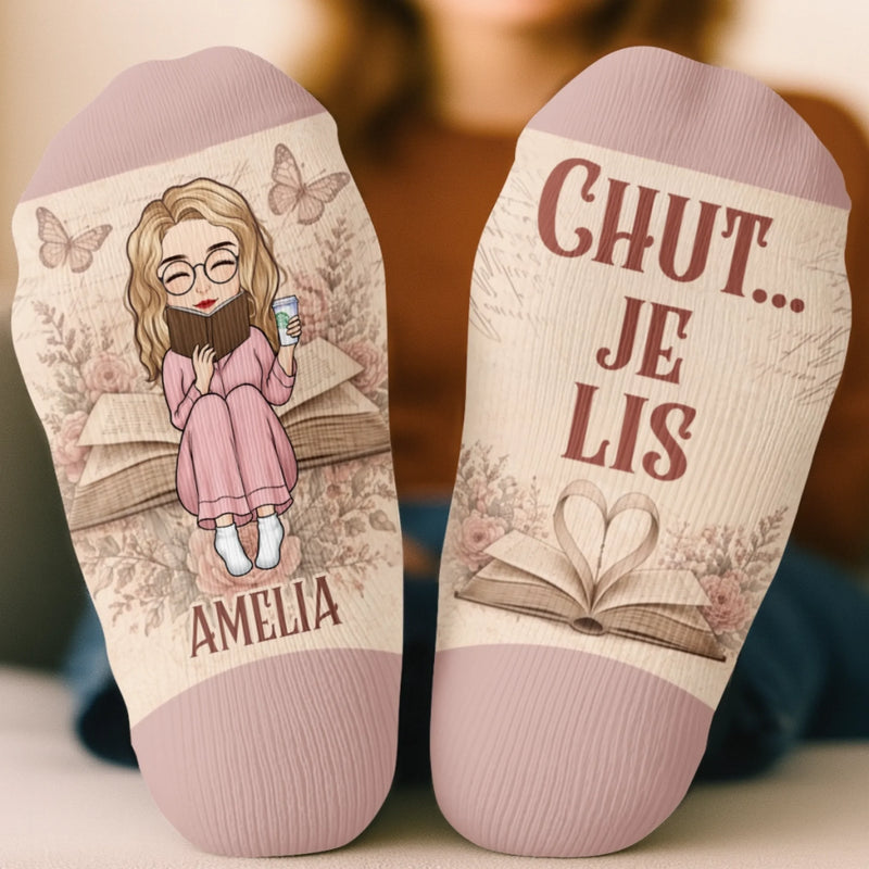 Chaussettes Personnalisées – Cadeaux Littéraires Pour Amoureux Des Livres, Rats De Bibliothèque Et Lecteurs – Heureuse Quand Je Lis
