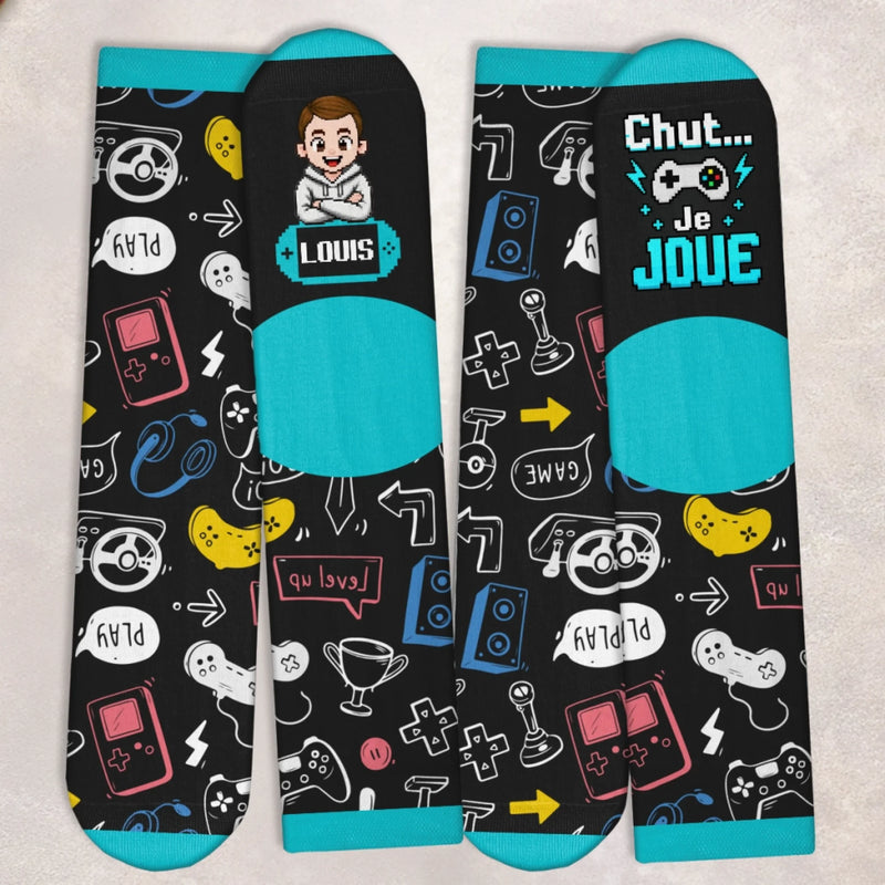 Chaussettes Personnalisées – Cadeau Pour Les Passionnés De Jeux - Mon Cerveau Vit Ici