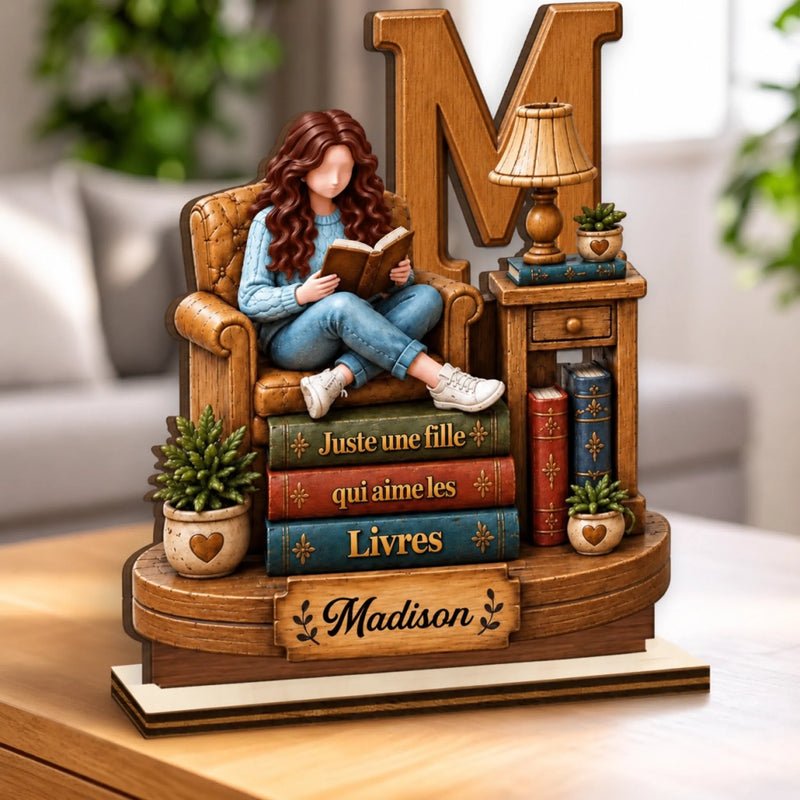 Plaque en Bois 2 Couches Personnalisé avec Support – Cadeau Pour Amoureux Des Livres, Rats De Bibliothèque Et Lecteurs – Joyeuse Journée du Livre