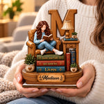 Plaque en Bois 2 Couches Personnalisé avec Support – Cadeau Pour Amoureux Des Livres, Rats De Bibliothèque Et Lecteurs – Joyeuse Journée du Livre