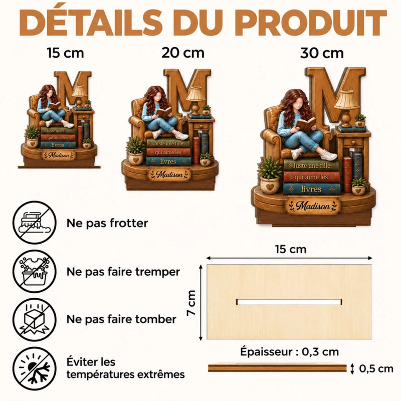 Plaque en Bois 2 Couches Personnalisé avec Support – Cadeau Pour Amoureux Des Livres, Rats De Bibliothèque Et Lecteurs – Joyeuse Journée du Livre