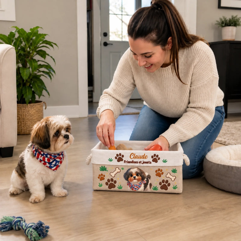 Panier de Rangement Personnalisé avec Photo – Cadeau Pour Les Amoureux Des Animaux – Friandises et jouets