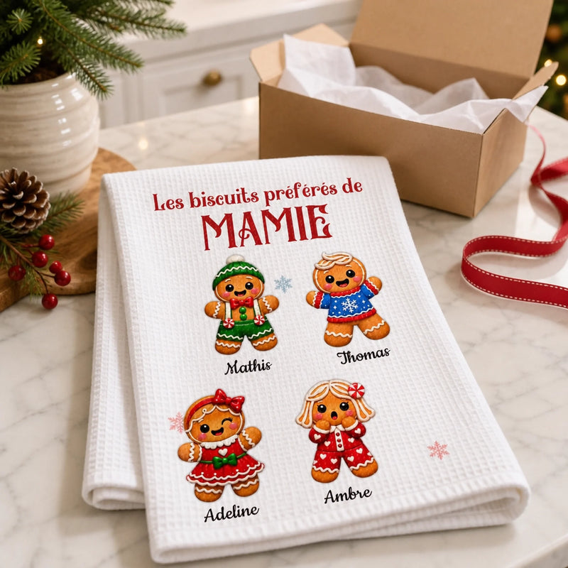 Torchon de Cuisine Personnalisé - Cadeau de Noël pour Maman et Mamie - Mon biscuits préférés
