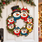 Décoration de Noël Personnalisée avec Famille de Bonshommes de Neige - Panneau En Bois Personnalisé – Bonnets d’Hiver