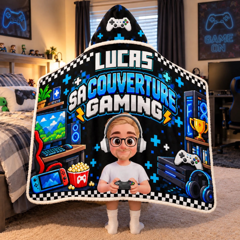 Couverture Cocooning, Hoodie Plaid Personnalisé – Cadeau Pour Soi-Même, Passionné de jeux vidéo – Mon Couverture Gaming
