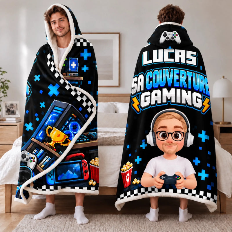 Couverture Cocooning, Hoodie Plaid Personnalisé – Cadeau Pour Soi-Même, Passionné de jeux vidéo – Mon Couverture Gaming