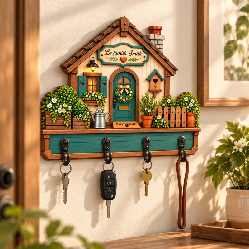 Porte-clés mural en bois personnalisé – Cadeau pour Couple, Famille – Doux foyer