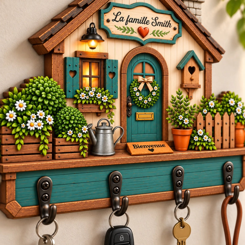 Porte-clés mural en bois personnalisé – Cadeau pour Couple, Famille – Doux foyer