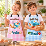 Tablier Personnalisé Avec Poche Pour Enfants – Cadeau Pour Petit Pâtissier Et Petit Chef Avec Prénom – Le Bonheur Se Prépare En Cuisine