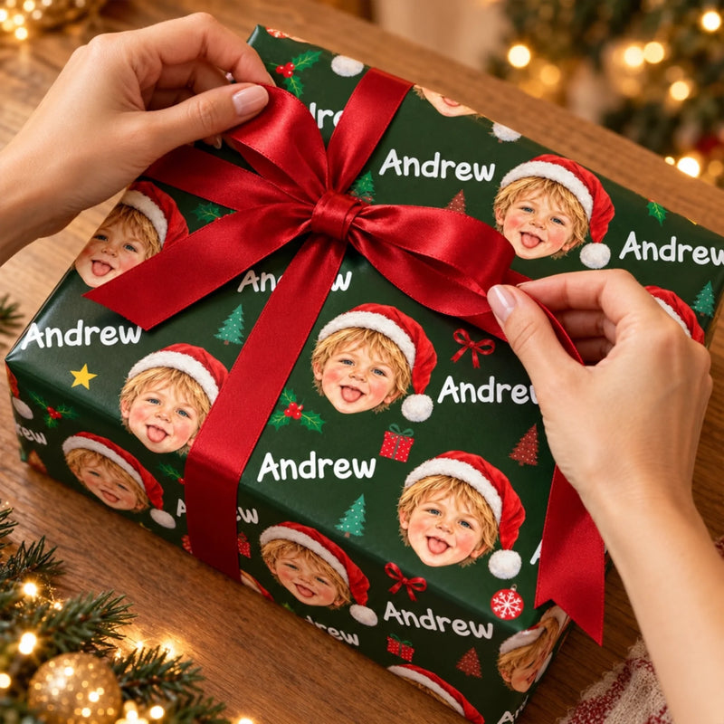 Papier cadeau personnalisé avec photo – Cadeau de Noël pour Enfant – L’heure des surprises