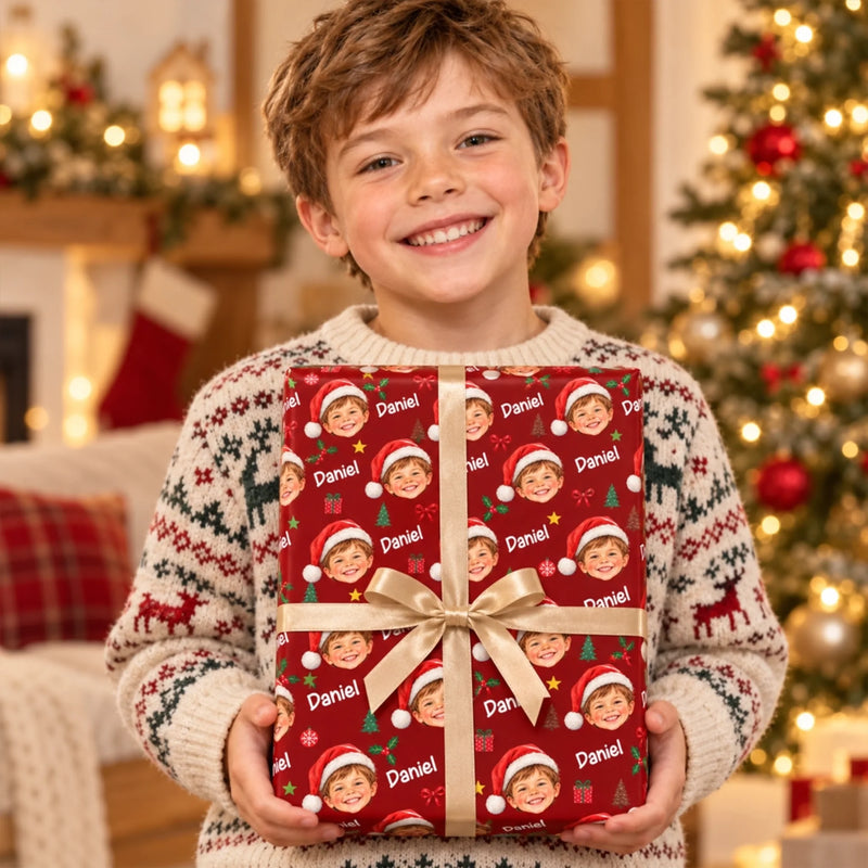 Papier cadeau personnalisé avec photo – Cadeau de Noël pour Enfant – L’heure des surprises