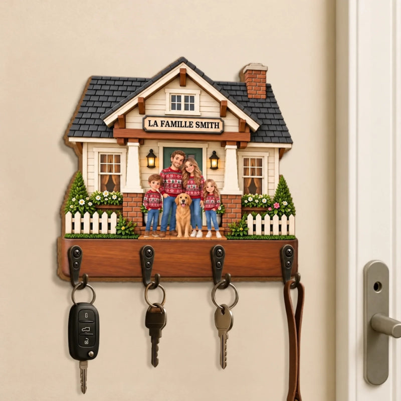 Porte-clés mural en bois personnalisé – Cadeau pour Couple, Famille, Les Amoureux Des Animaux – Foyer Heureux