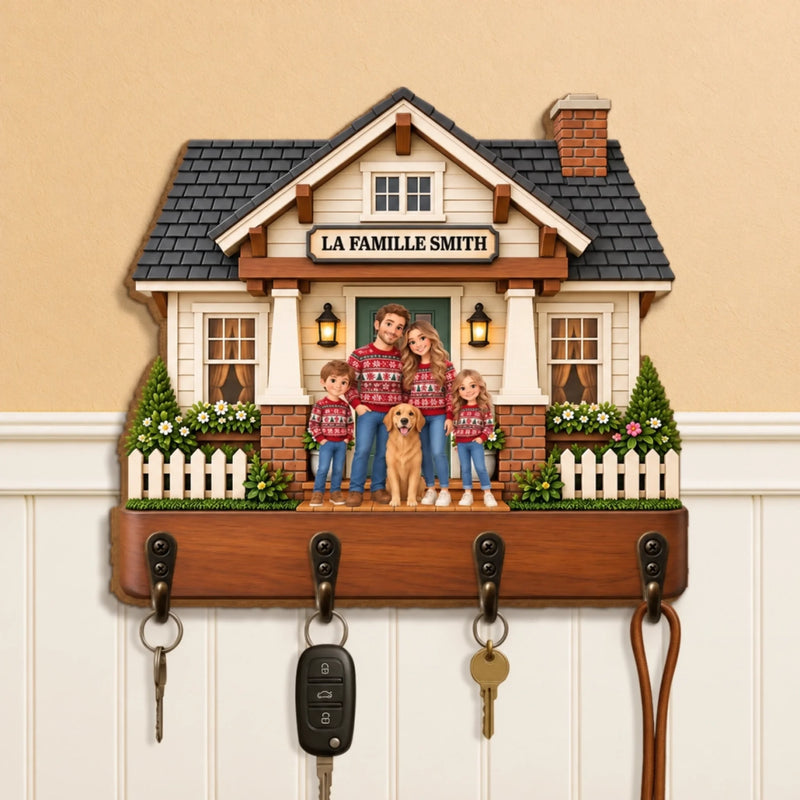 Porte-clés mural en bois personnalisé – Cadeau pour Couple, Famille, Les Amoureux Des Animaux – Foyer Heureux