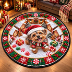Tapis Rond Matelassé Personnalisée – Cadeau de Noël pour Les Amoureux Des Animaux – Plein de pattes
