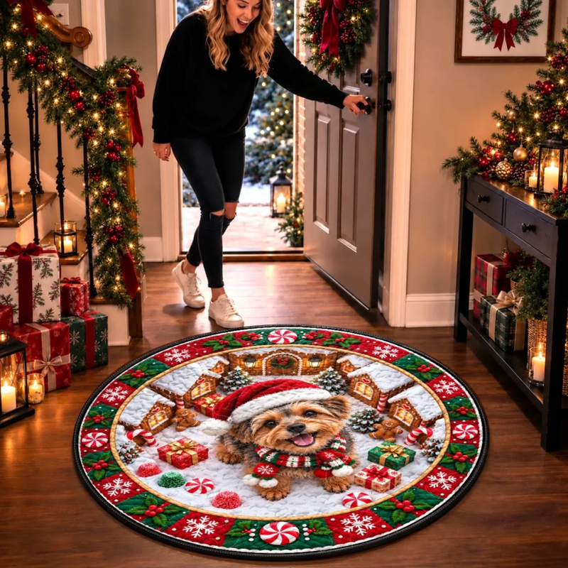 Tapis Rond Matelassé Personnalisée – Cadeau de Noël pour Les Amoureux Des Animaux – Plein de pattes