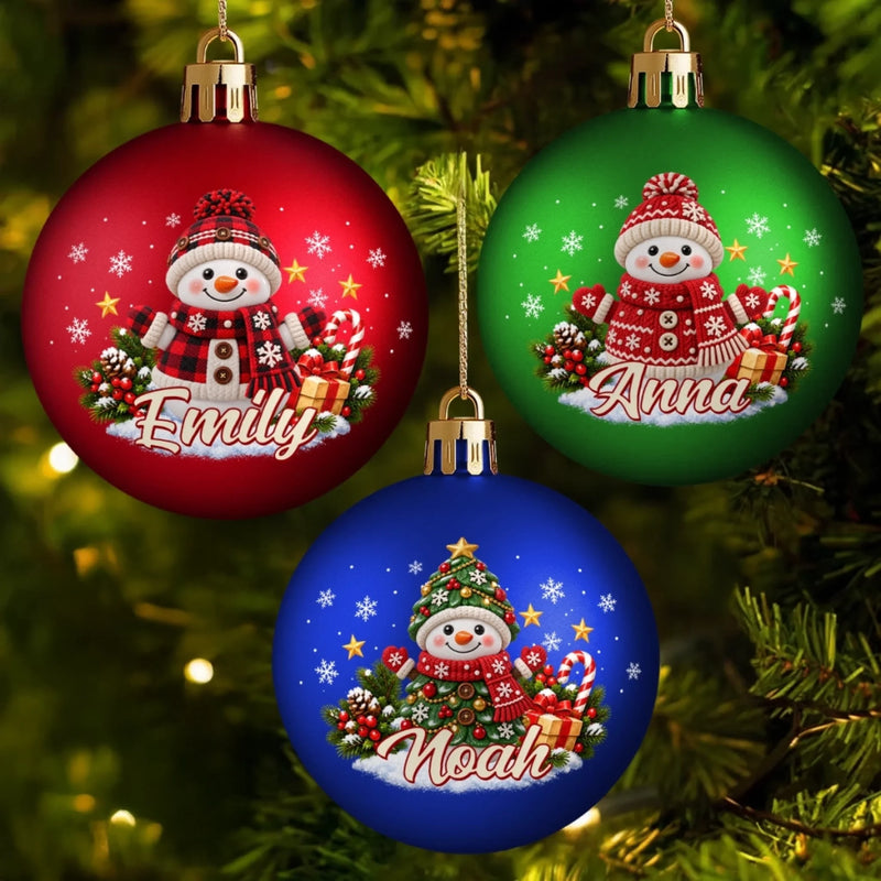 Cadeaux de Noël Bonhomme de Neige Personnalisés avec Prénom pour Enfants et Famille - Boule de Noël Personnalisée