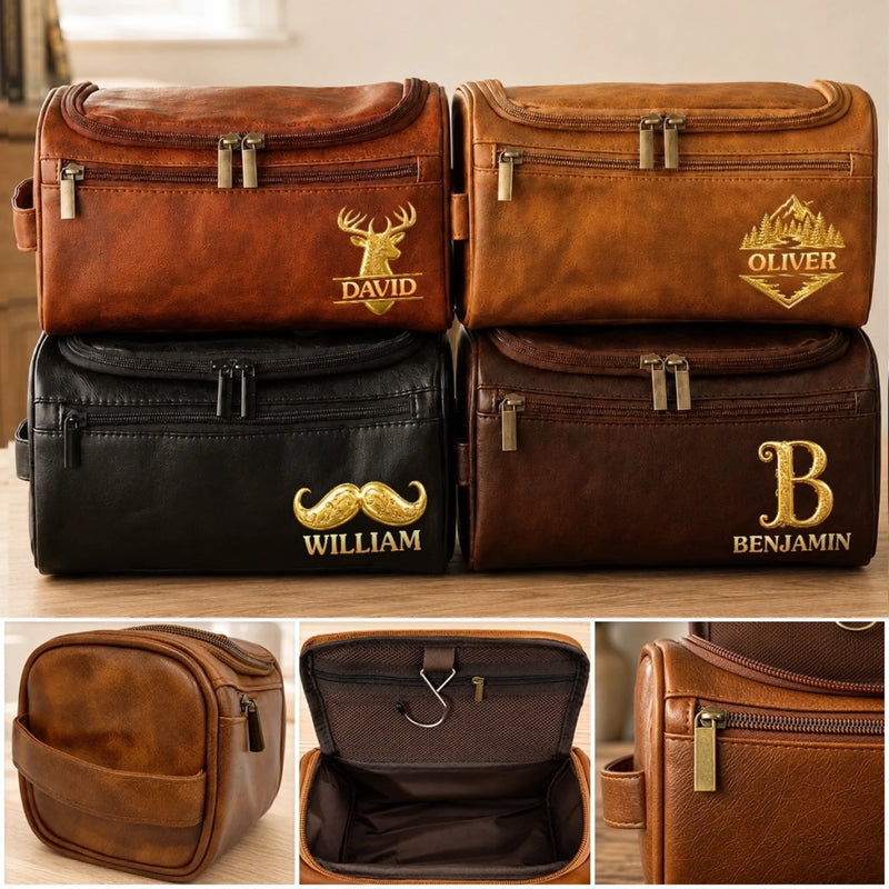Trousse de Toilette Personnalisée en Similicuir - Cadeau pour Papa, Papy et Mari - Le Kit Ultime pour Homme