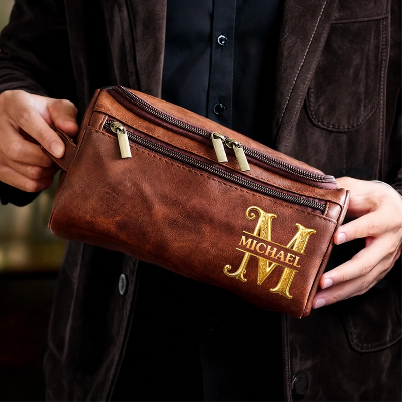Trousse de Toilette Personnalisée en Similicuir - Cadeau pour Papa, Papy et Mari - Le Kit Ultime pour Homme