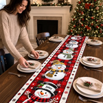 Décoration De Noël Avec Famille De Bonhommes De Neige Et Noms Personnalisés - Chemin De Table Personnalisé