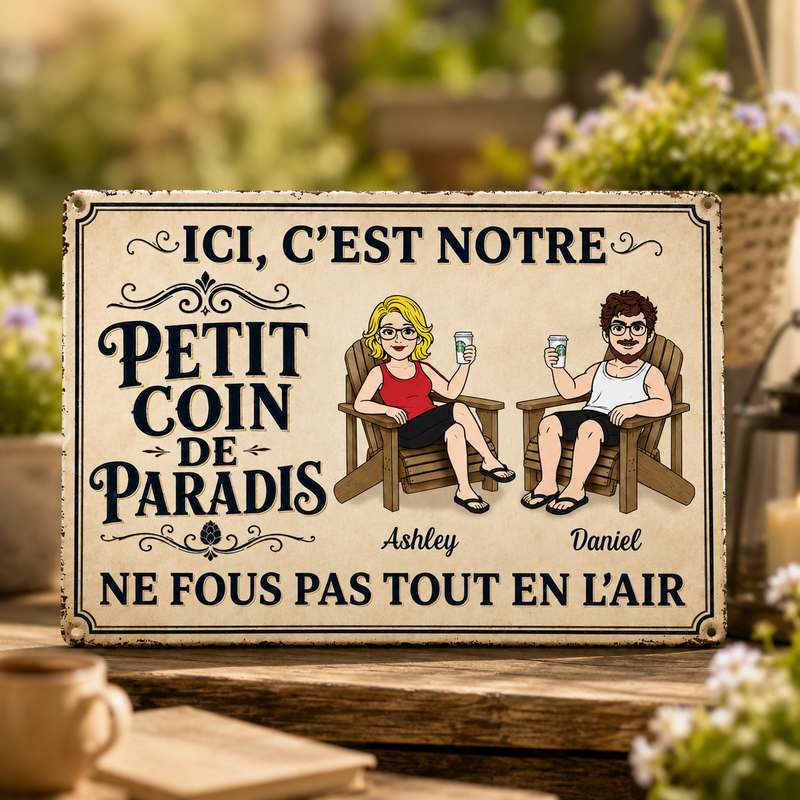 Panneau Métallique Personnalisé – Cadeau pour Couple, Mari et Femme – Côte à côte pour la vie